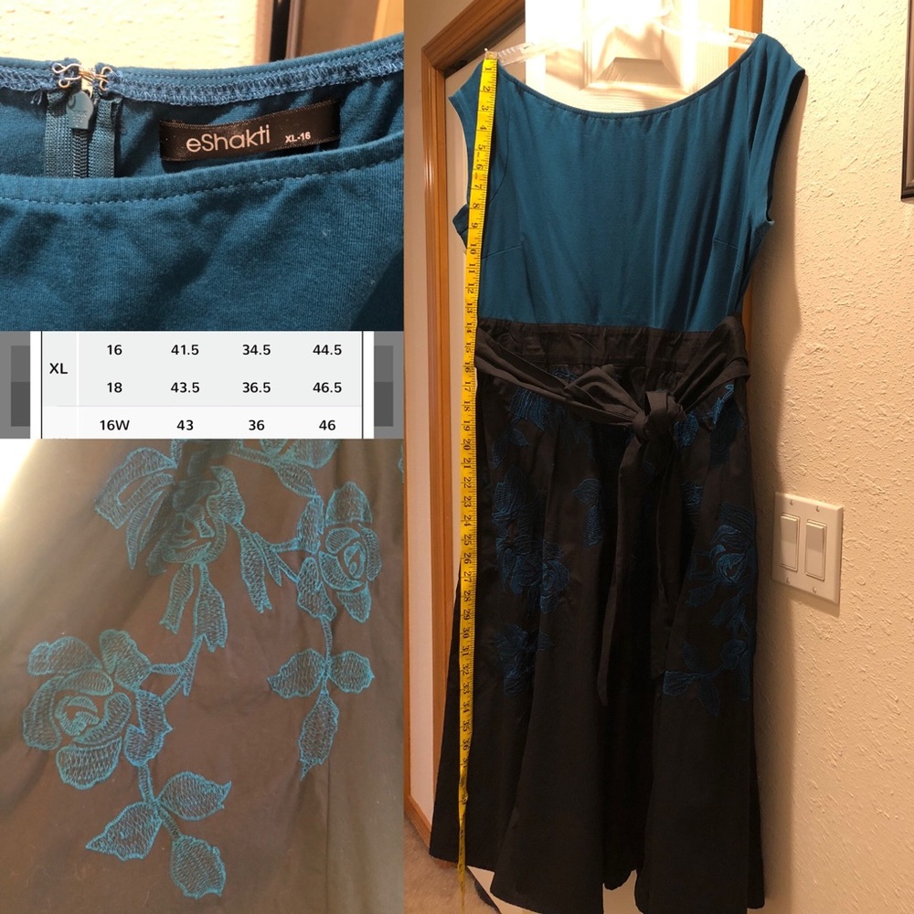 Teal and black multimedia dress.